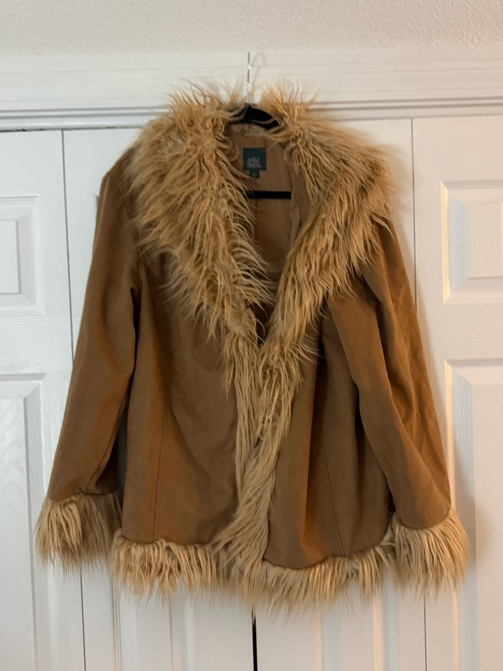 Penny Lane | Camel Faux-Suede Jacket with Faux-Fur Trim